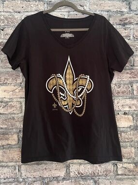 New Orleans Saints Black V‑Neck Tee with Gold Fleur‑de‑Lis Graphic bundle & save